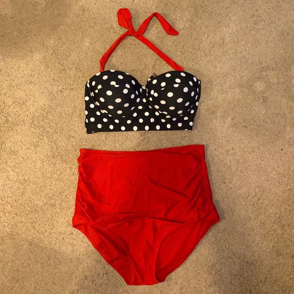 50’s style two-piece bathing suit (Red and Black)